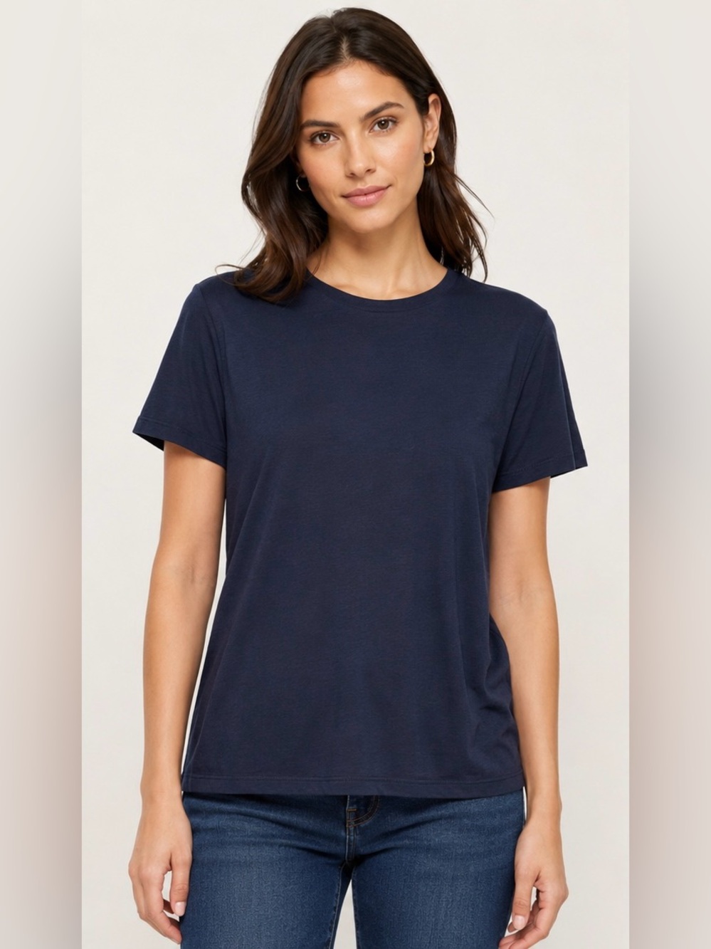 Saks Fifth Avenue Navy Blue Modal Cotton Crew Neck T-Shirt NWT